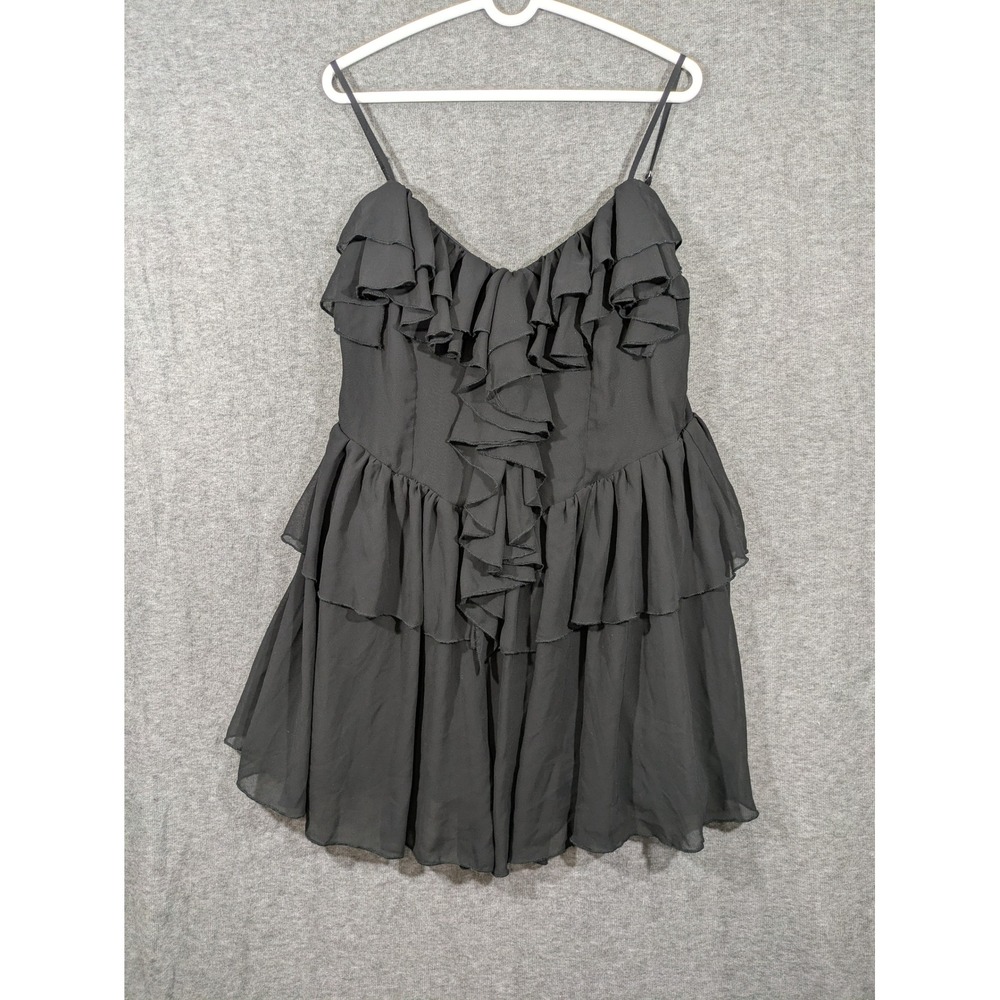 Pretty Little Thing Plus Black‎ Ruffled Sleeveless Goth Party Dress Size 14